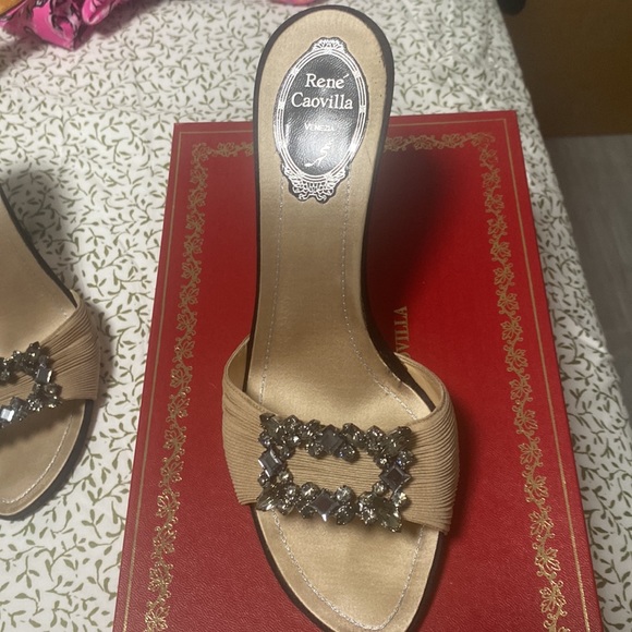 Rene Caovilla size 38 Tes Beige Raso Nero - Picture 5 of 10